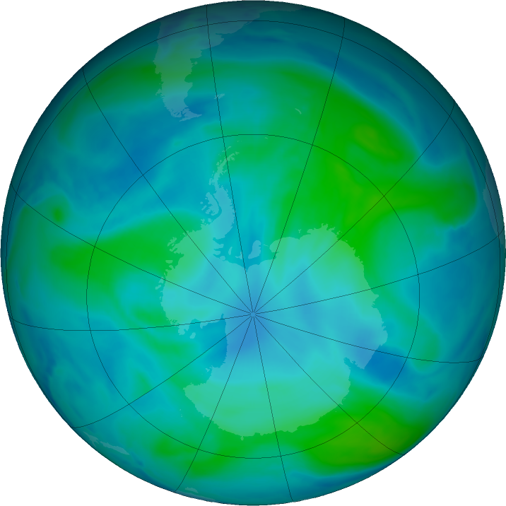 Antarctic ozone map for 18 January 2022